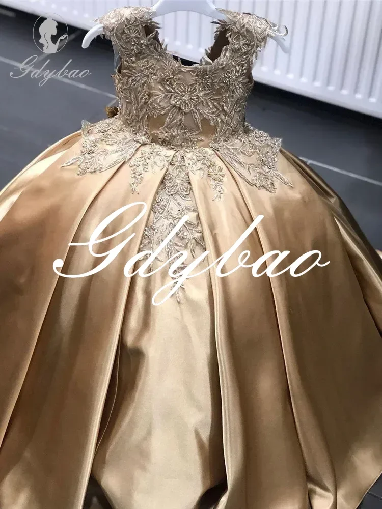 Бальное платье для девочек, платья с цветочным узором для девочек на свадьбу, кружевные платья с аппликацией из бисера для малышей, платья для первого причастия, детское пышное платье, длинное