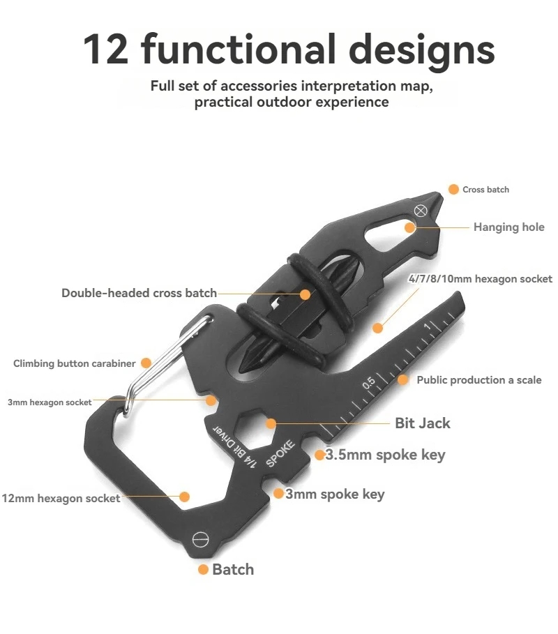 Stainless Steel Outdoor Tools CarabinerClip Bottle Opener Keychain RingMultifunction Card Tool campingClimbing Accessories