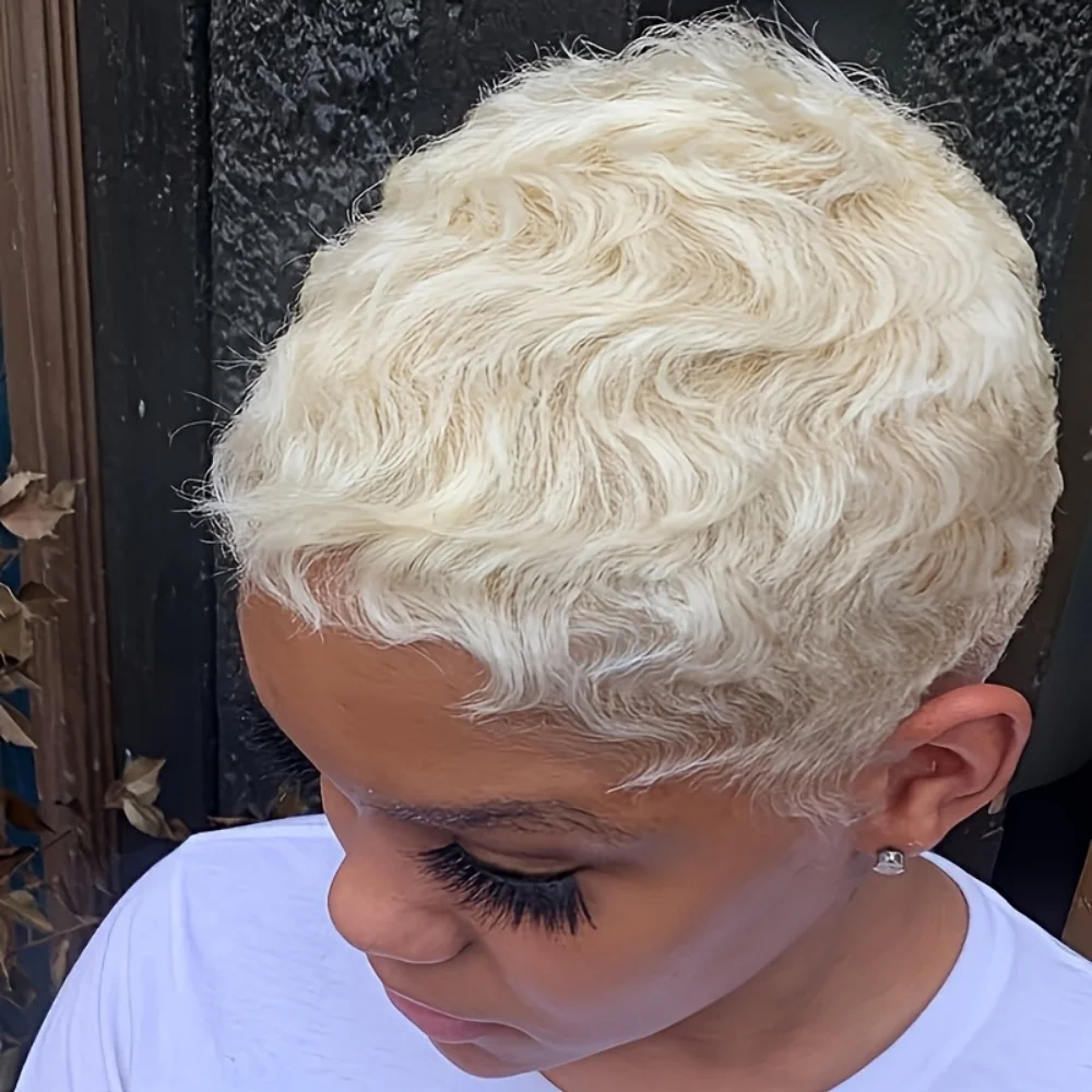 Onda encaracolado peruca de cabelo humano pixie corte perucas para mulheres cabelo humano onda curta peruca com franja em camadas completa máquina feita peruca