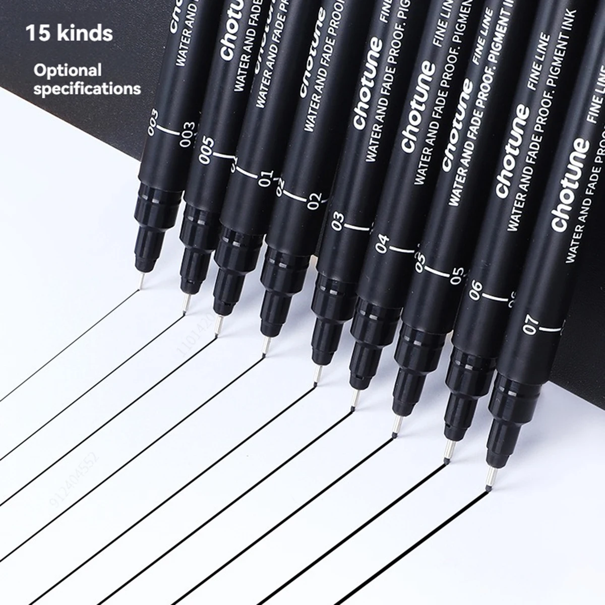 Micro stylos fins noirs, 15 tailles, encre d'archive étanche, marqueurs Manga à pointe Fine pour croquis techniques d'artiste
