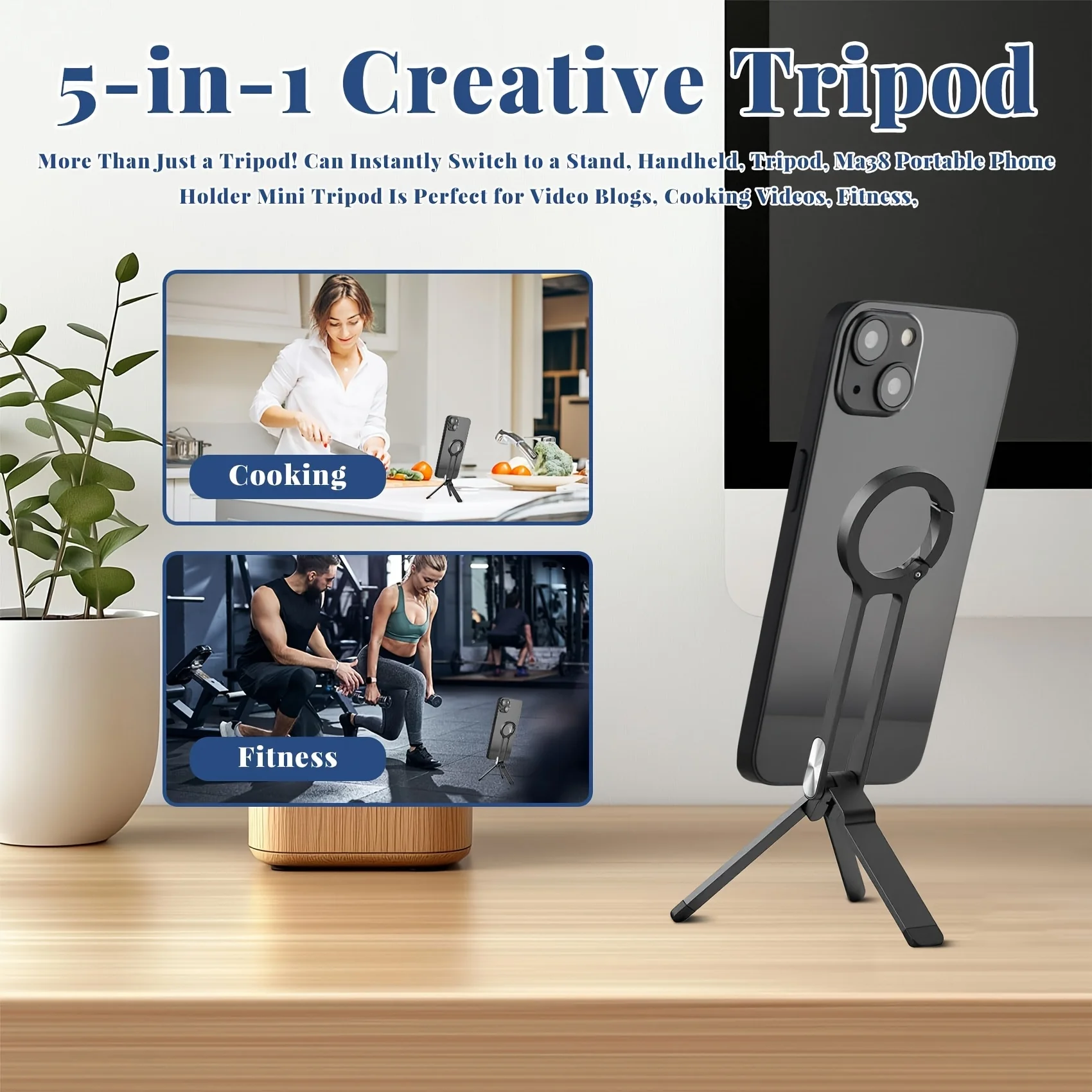 Alloy phone tripod safety buckle, suitable for iPhone portable double-sided magnetic tripod desktop phone handle holder