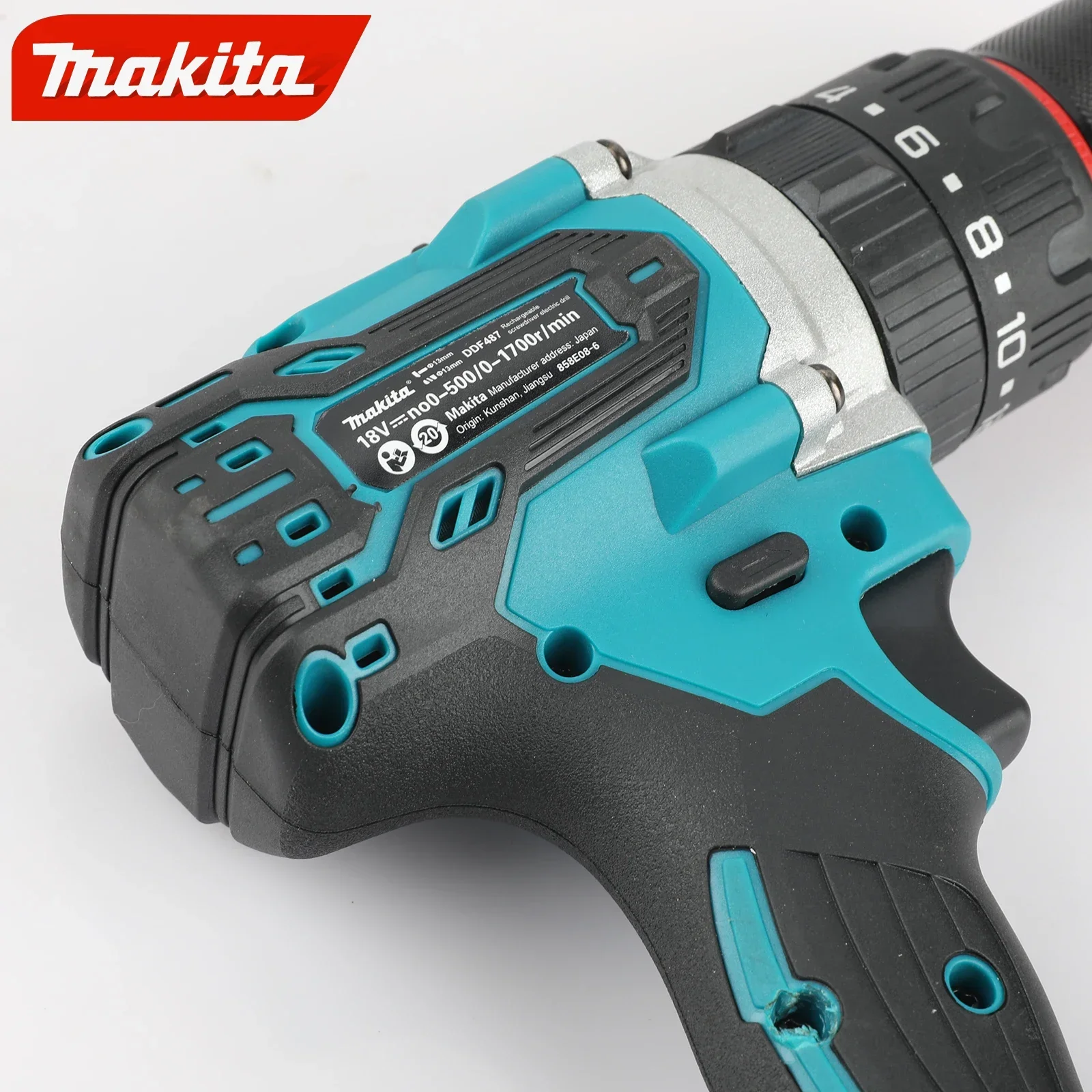Makita DDF487 Taladro de impacto de carga de iones de litio de 18 V para el hogar sin escobillas rojo y negro de 13 mm, destornillador eléctrico de alto par