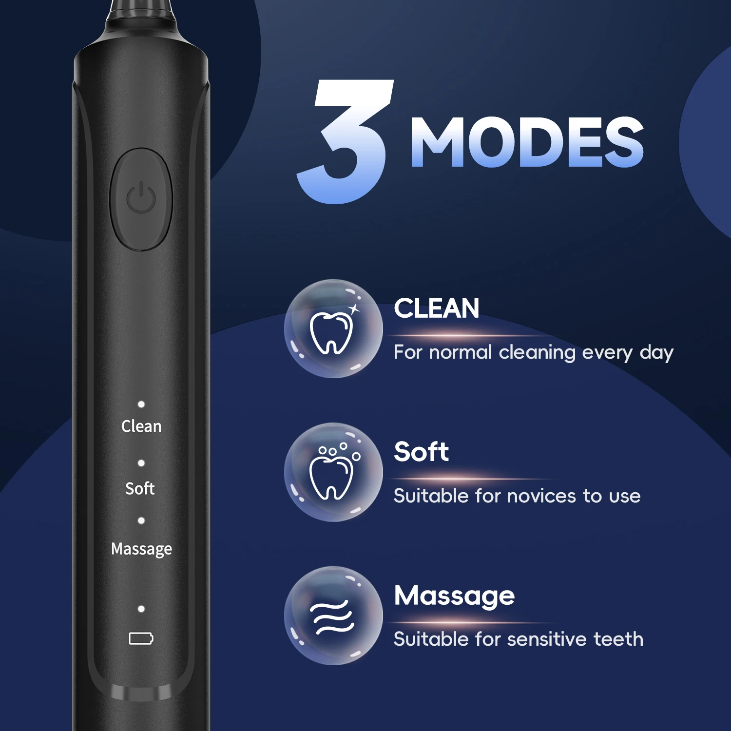 Cepillo de dientes eléctrico para adultos, cepillo de dientes sónico T37 recargable con 3 modos, resistente al agua IPX7, Motor de 40.000 VPM con 4 cabezales