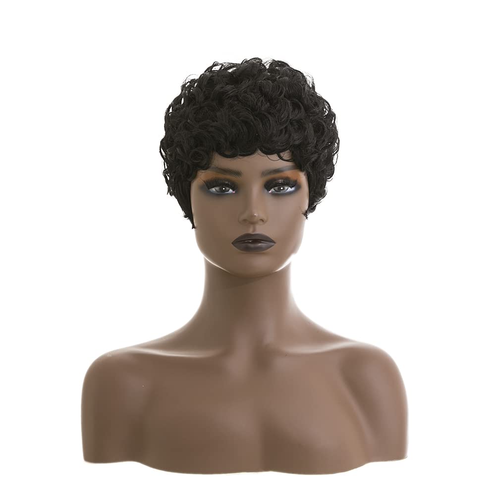 Short Pixie Cut Wigs for Black Women Synthetic Hair Afro Pixie Wig Black Color Short Wigs for Black Women Short Curly