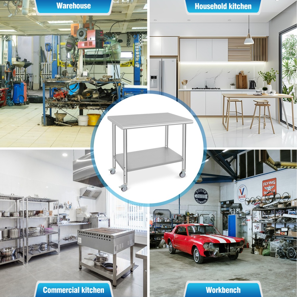 Stainless Steel Table for Prep & Work 36 x 24 x 35 Inches with Caster Wheels, NSF Commercial Heavy Duty Table for Home and Hotel