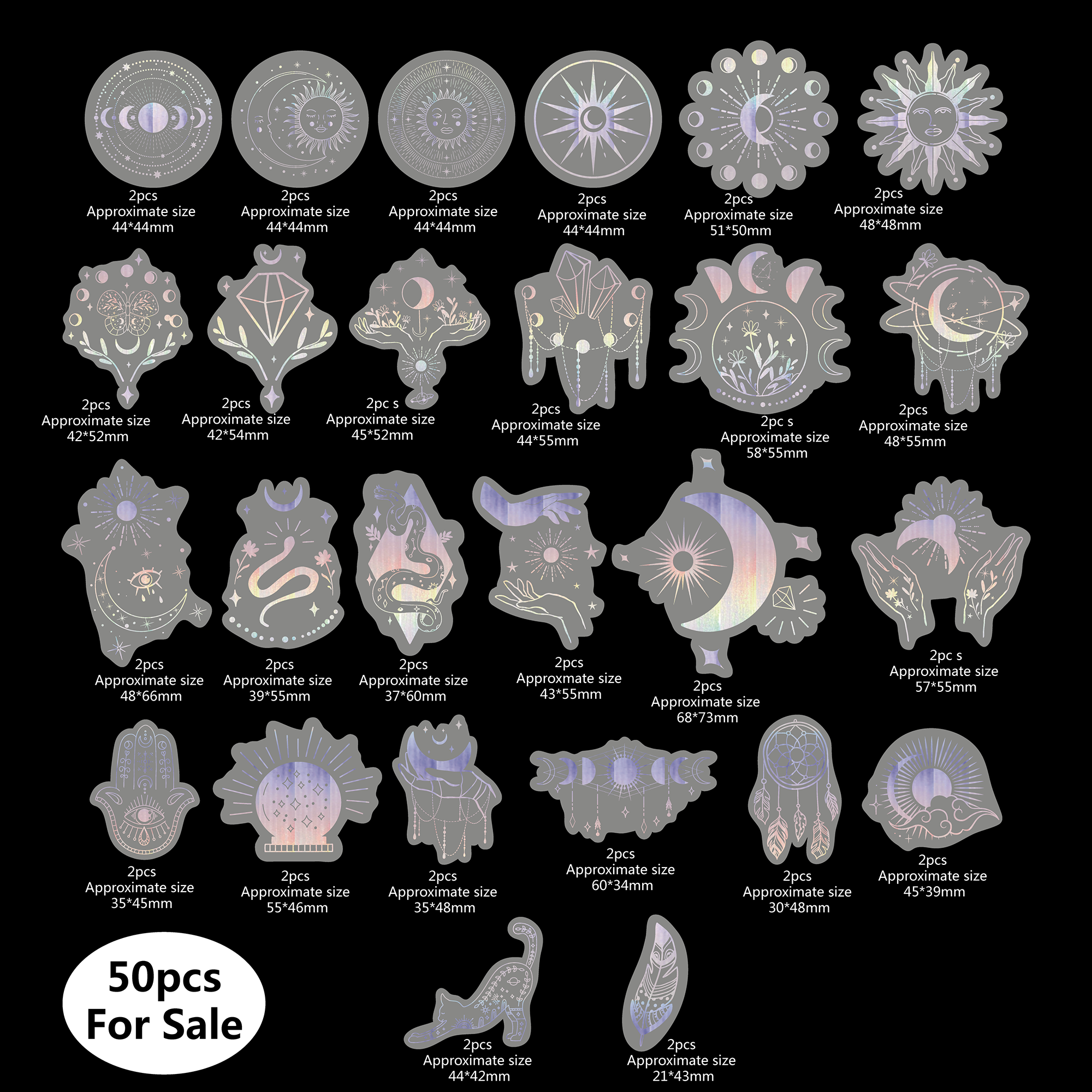 50 個ホログラフィックグリッターステッカー PET 透明光沢のある防水装飾デカール