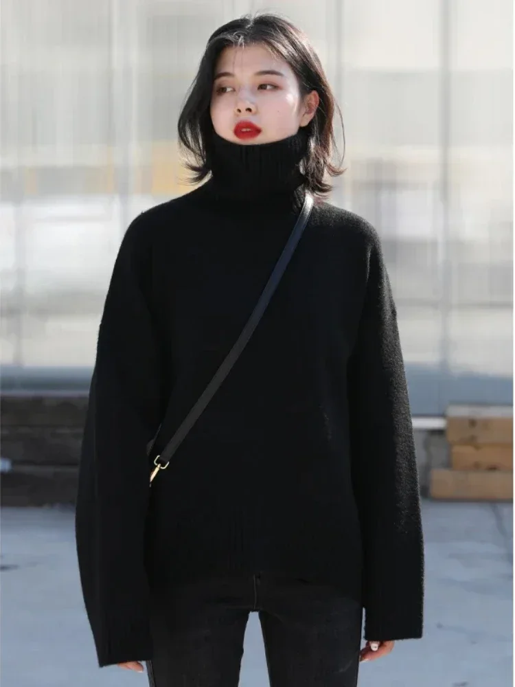 CHIC VENเสื้อกันหนาวผู้หญิงฤดูใบไม้ร่วงฤดูหนาวใหม่คอเต่าถักPulloverเสื้อผ้าหลวมสําหรับผู้หญิงอบอุ่นBasicหญิงเสื้อ 2023