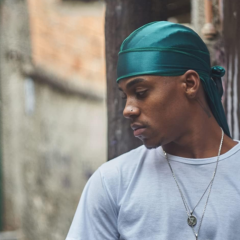 1-4Pcs New silk Durag Bandana Turban Hat Men Breathable Long Tail Doo Rag for men Durags Pirate Hat Headband