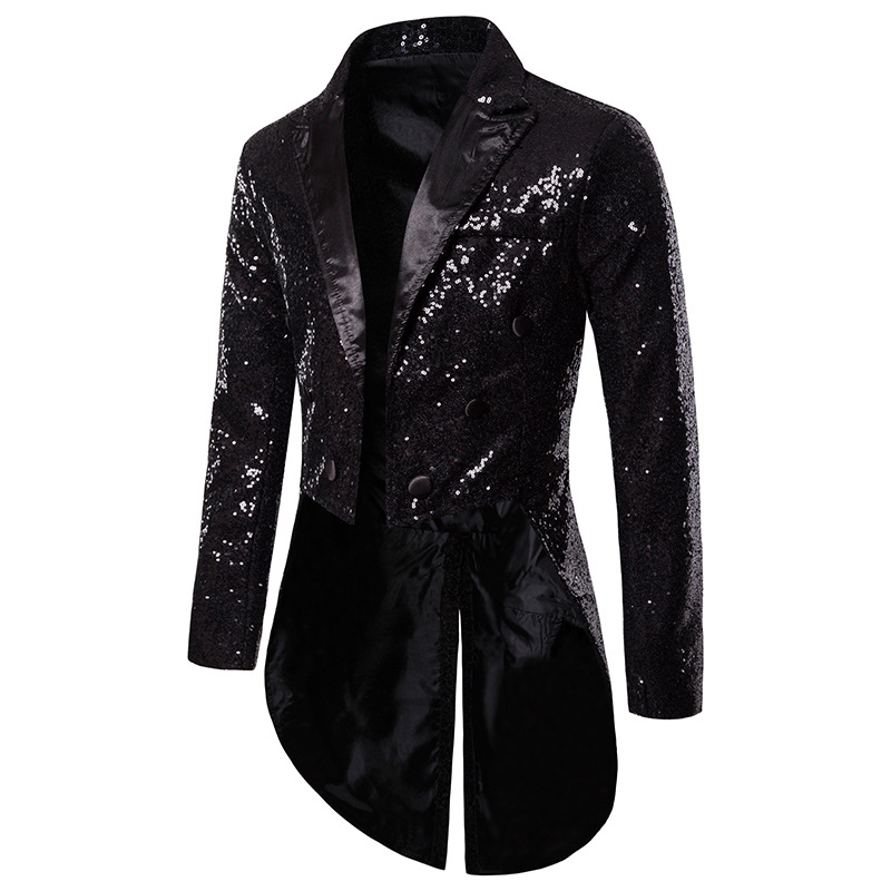Britischen Stil Männer Gericht Smoking Anzug Mäntel Mode Pailletten Dekoration Blazer Gentleman Hochzeit Party Lange Jacke