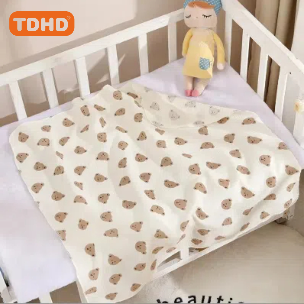 TDHD Soft Foldable Swaddle Blanket for Newborns - Light Beige-Friendly Cotton, Perfect for Bath Time & Cuddling, Wrinkly Texture