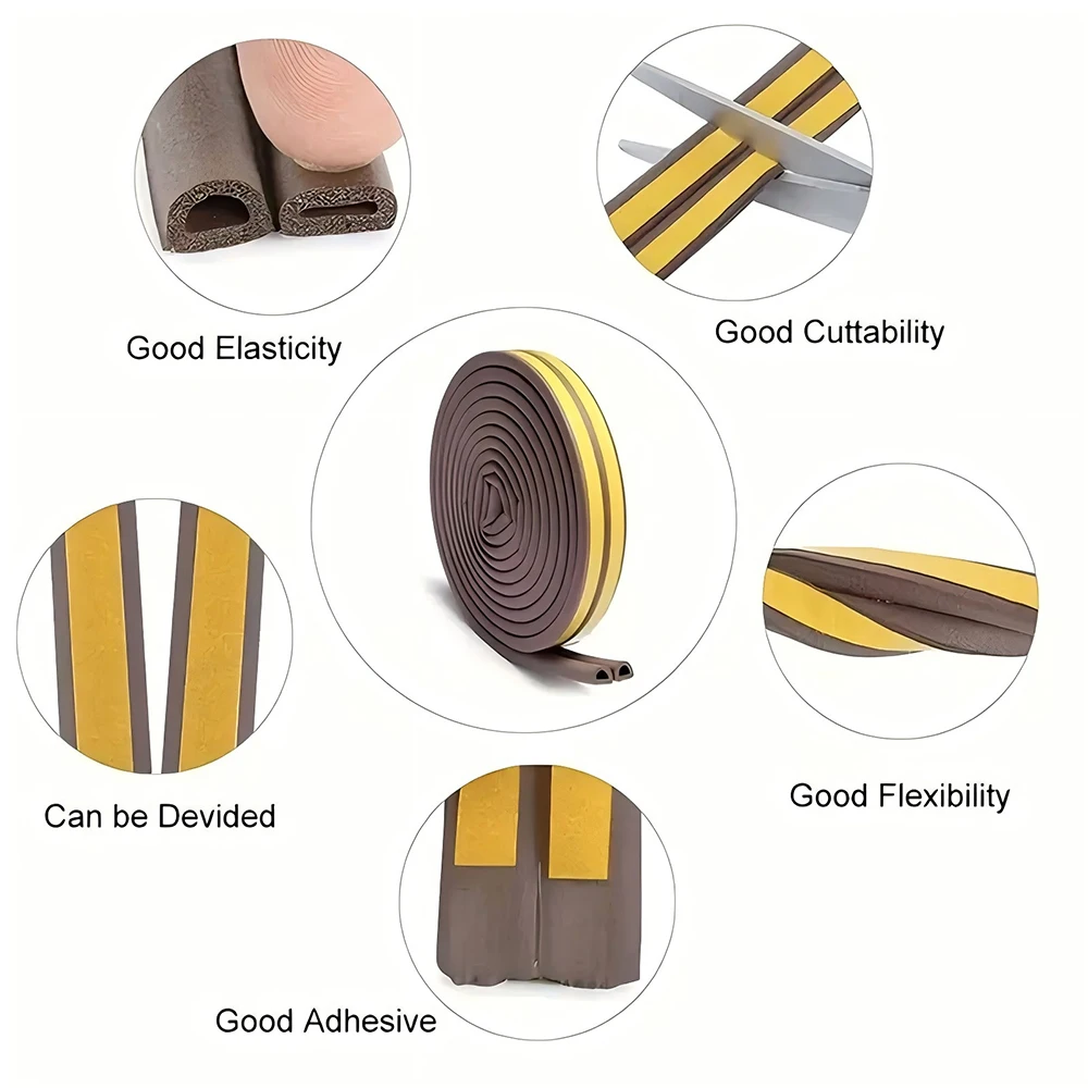 5 M/10 M DIEP รูปร่างหน้าต่างซีล Strip 4 สี Self-กาวยาง WEATHER Stripping ประตู Windproof ฉนวนกันความร้อนเทป
