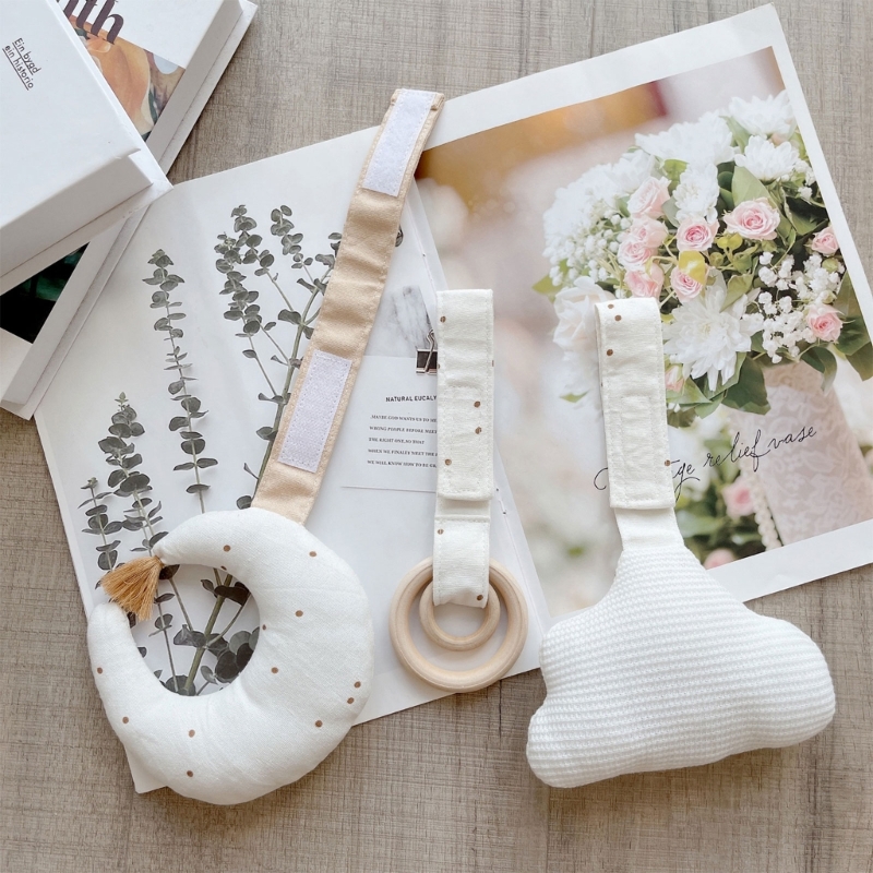 나무 아기 놀이 체육관 프레임 펜던트 코튼 스레드, 신생아 피트니스 랙 걸이식 장난감 유모차 활동 딸랑이 아기 방 장식 1 세트