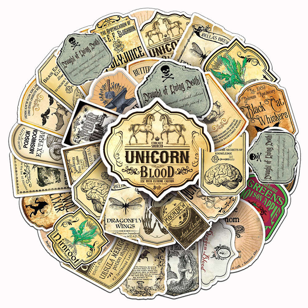 10/30/50pcs Vintage Magic Potion Label Stickers Horror Halloween Sticker Decorative Bottle Window Notebook Luggage Decals Toys