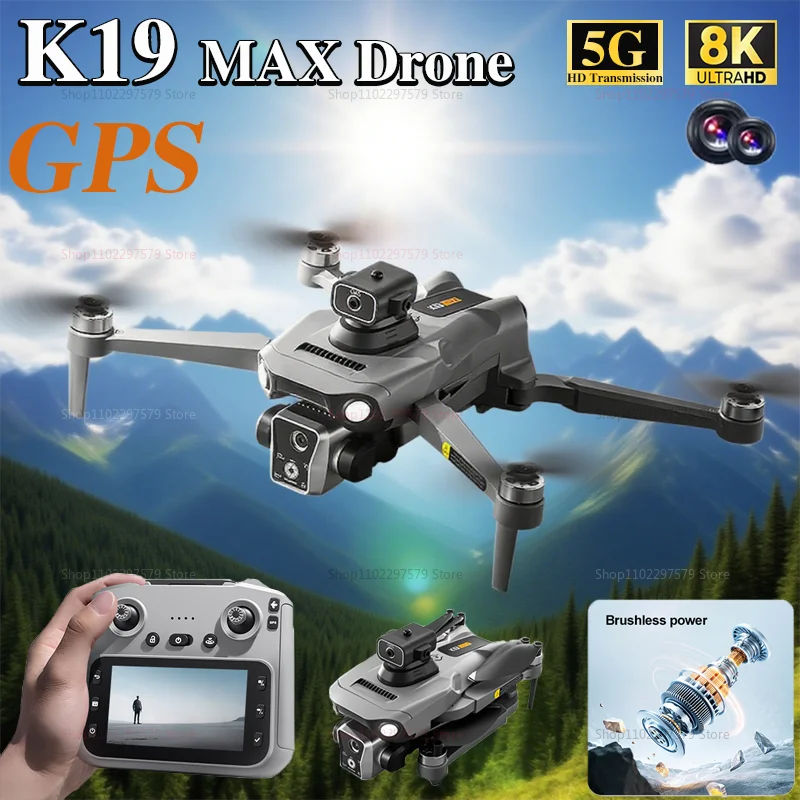 Câmera K19 Max Drone 8K HD com 360 ° Evitar obstáculos a laser 5G GPS sem escova para fotografia aérea Airdrop RC Drone brinquedos adultos