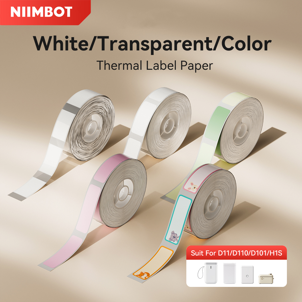 Niimbot D110/D11/D101/H1S Papier do drukarki etykiet Anti-Oil Odporny na zarysowania Samoprzylepne naklejki z nazwami w kolorze białym/przezroczystym/kolorowym