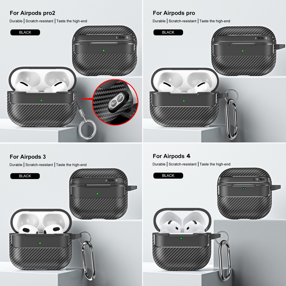 Für Original Airpods Pro 2 Fall Carbon Faser Textur Weiche Silikon Kopfhörer Fall Stoßfest Mit Haken Für Funda Air Pods 4 abdeckung