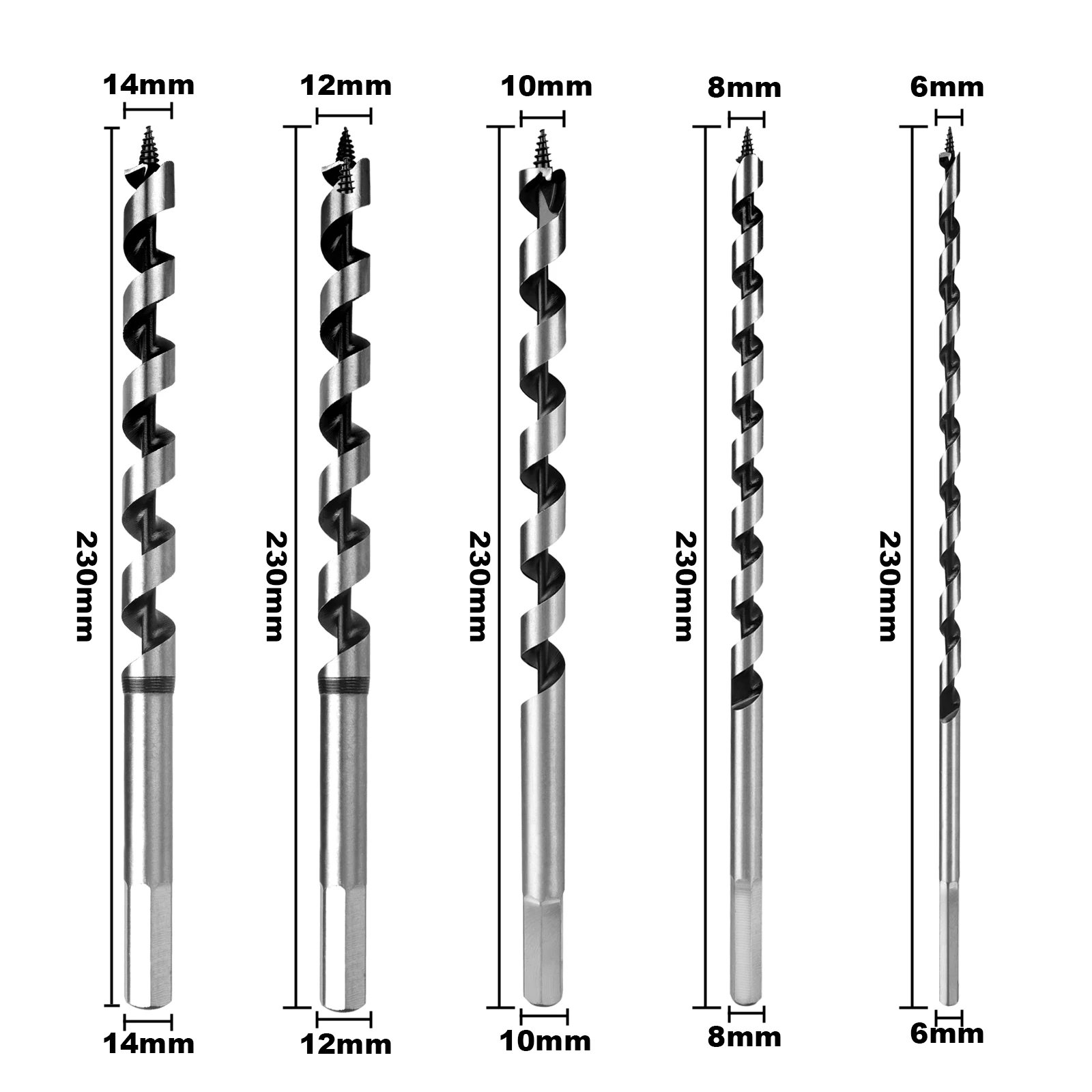 1pc Auger Drill Bits 9 Inch Long Wood Drill Bits Woodworking Bits 6/8/10/12/14mm Shank Carpenter's hammer Tool