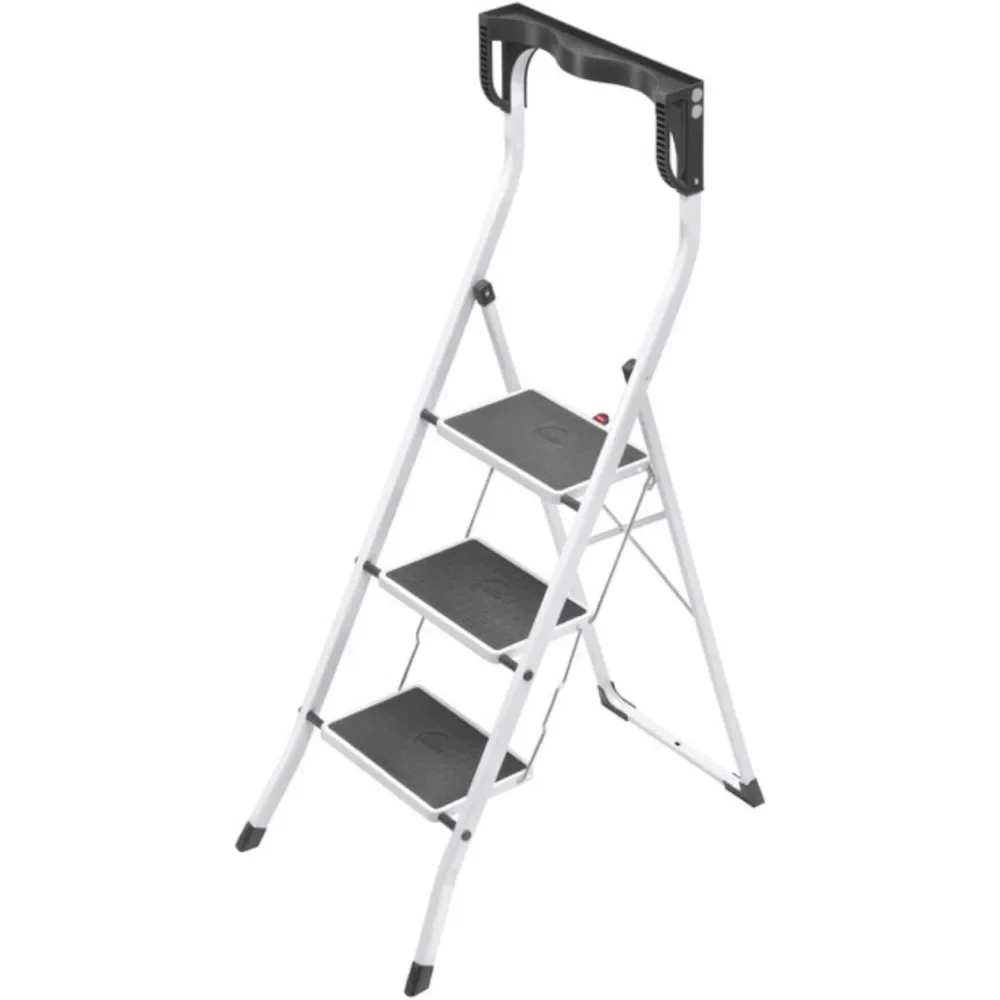 Safety Plus | Steel Folding Stepladder Two Large Steps with Non-Skid mats | High Curved Safety bar and Storage Tray