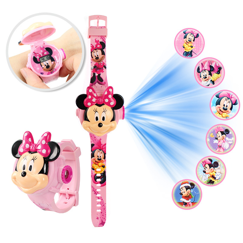 Disney mickey crianças relógios para meninas projeção 3d congelado elsa minnie digital crianças relógio presente escolar relogio infantil