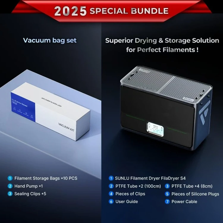 【2025 Special Bundle】 SUNLU Official Filament Dryer Box S4,Four-Spool 3D Printer Dehydrator with Rapid Heating, Auto Humidity Co
