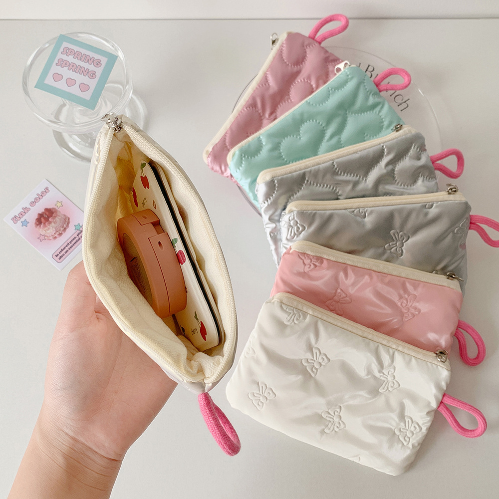 Instagram Bow Silver Shiny Makeup Bag Small Portable Carrying Bag Earphones Data Cable Storage Bag Wallet