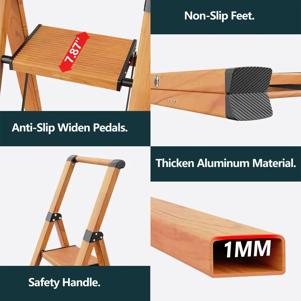 4 Step Ladder, Ladders for Home, Anti-Slip Pedals, Aluminum Step Stool Foldable, Lightweight to Move, Ease of Storage