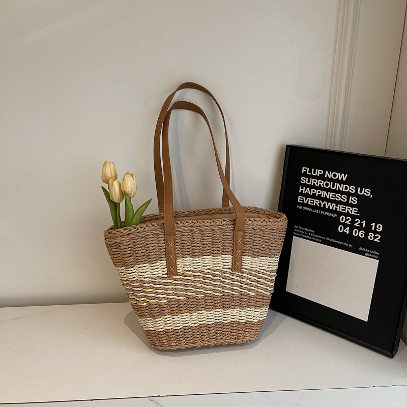 Vintage ฟางทอกระเป๋าฤดูร้อนผู้หญิงกระเป๋าชายหาด Elegance Tote แฟชั่นสุภาพสตรีกระเป๋าถือขนาดใหญ่ความจุกระเป๋าสะพาย Bohemian Satchel