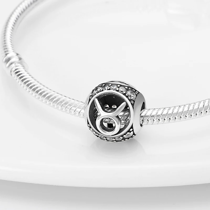 Cuentas redondas originales de plata 925 con doce constelaciones, Leo, Aries, Virgo, compatibles con pulseras Qikaola, regalos de joyería de cumpleaños DIY