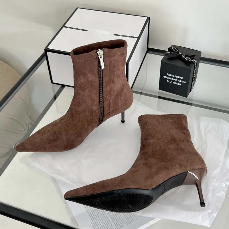 Eilyken, botines sexis finos de tacón bajo con punta estrecha, zapatos de fiesta para mujer, botines cortos concisos con cremallera a la moda para primavera y otoño
