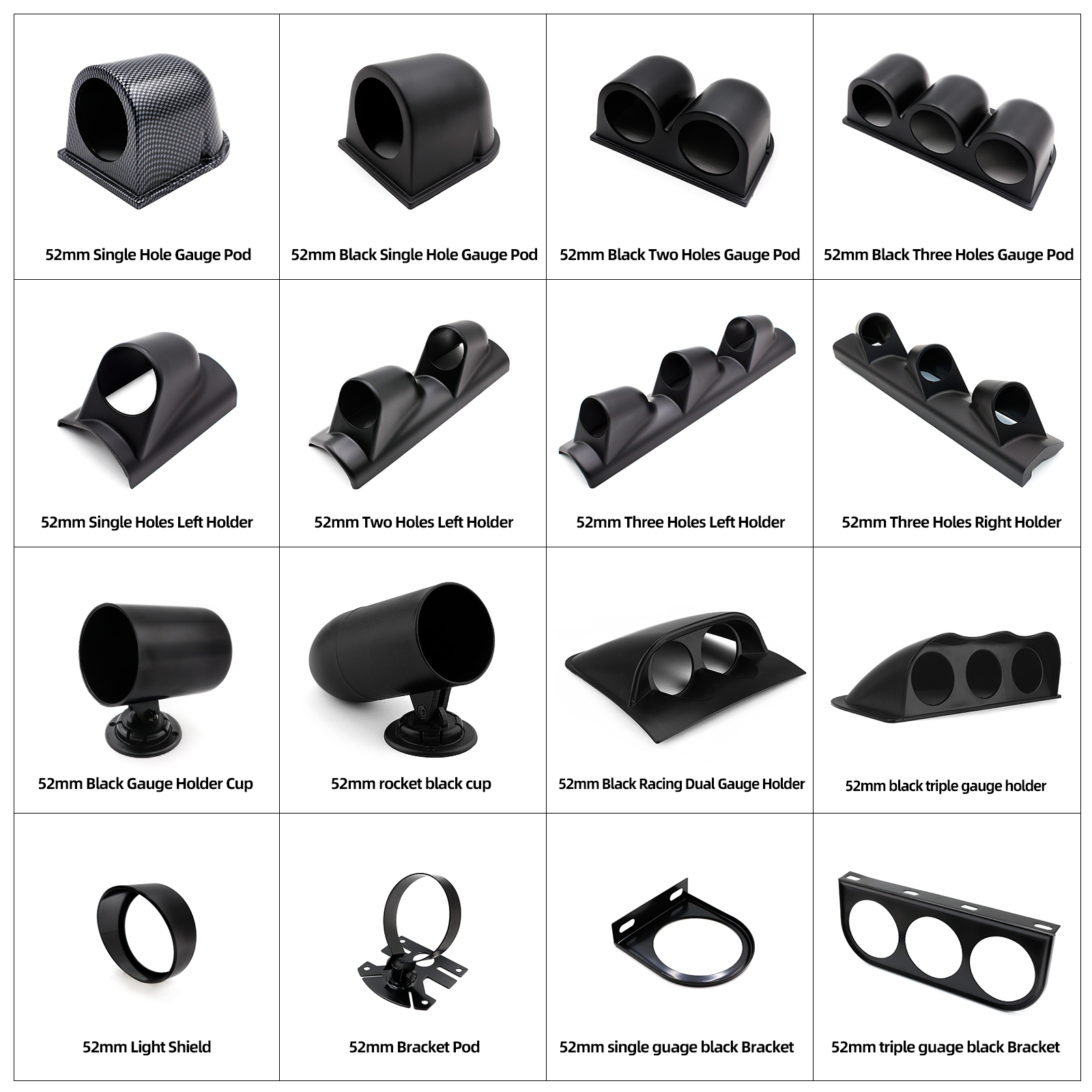 Универсальный автомобильный держатель счетчиков 2 дюйма, 52 мм, черный, одинарный, двойной, тройной, автомобильный калибр для левого и правого автомобиля для 2-дюймовых калибров 52 мм