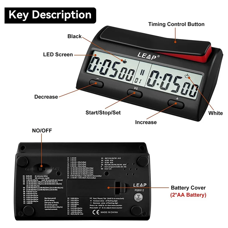 LEAP Chess Clock Advanced Digital Chess Timer with 7 Type 38 Timing Set Modes Professional Chess Clock Game Timer