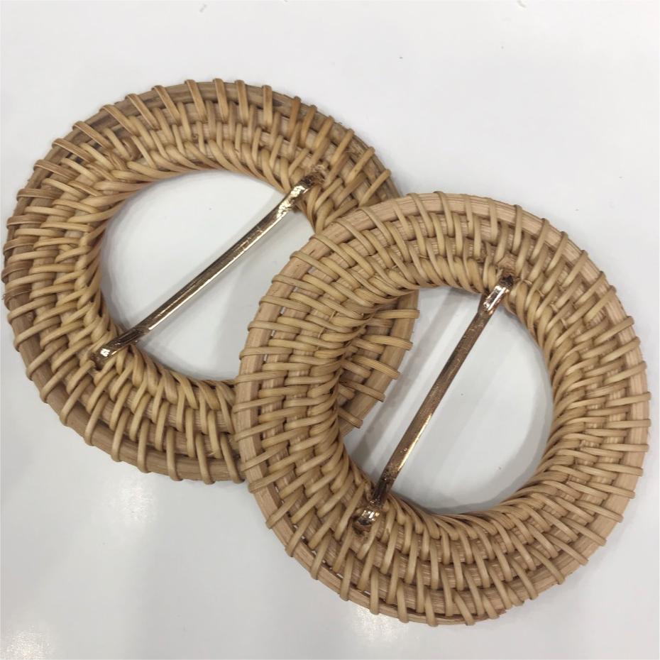 Viename-hebilla de cinturón de bambú hecha a mano, accesorio de producción de ratán, paja, redonda, japonesa, accesorios de ropa DIY