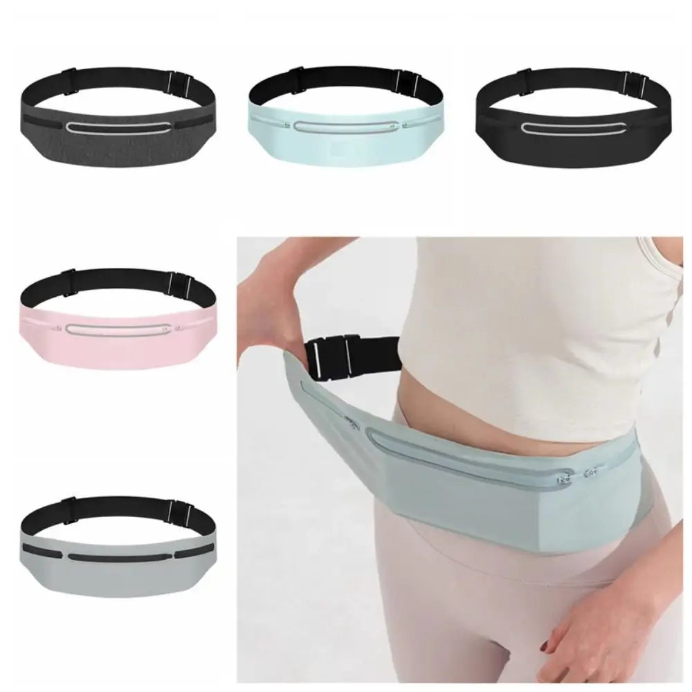 Riñonera deportiva impermeable con tira reflectante, bolsa ajustable para teléfono para deportes al aire libre, riñonera ultrafina con múltiples bolsillos para correr