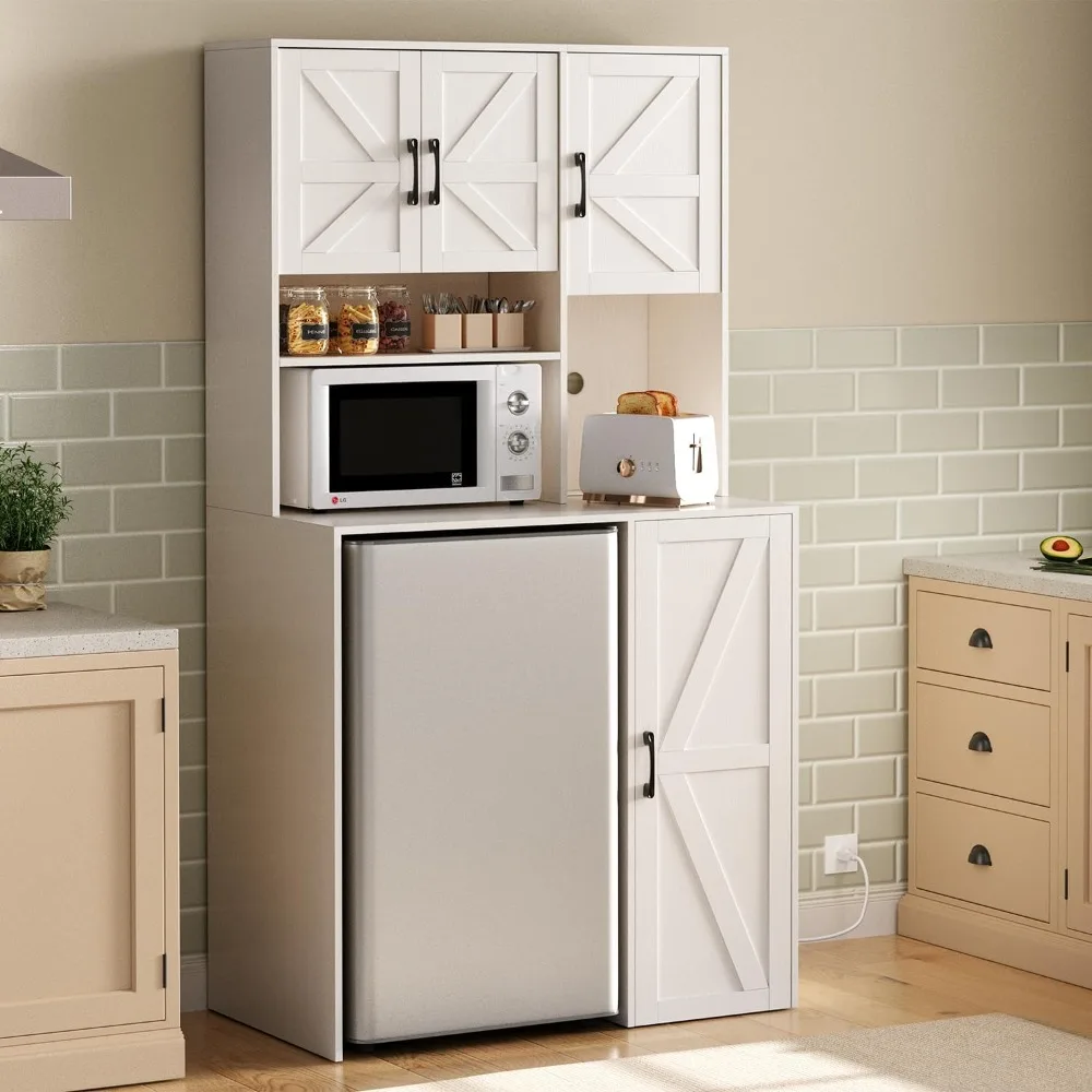 Mini Fridge Cabinet with Storage, Coffee Bar Cabinet with Mini Fridge Space and Outlet, Wine Bar Stand with Microwave Shelf