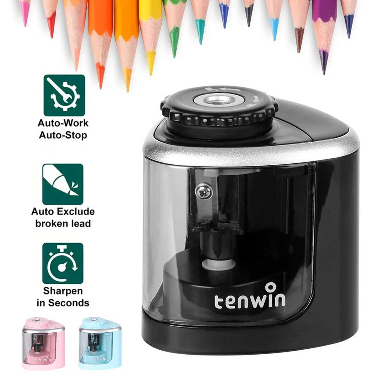 1PC Tenwin Elettrico Auto Temperamatite Sicuro Studente Helicoidale Lama In Acciaio Temperamatite per Aristi Bambini Adulti Matite Colorate