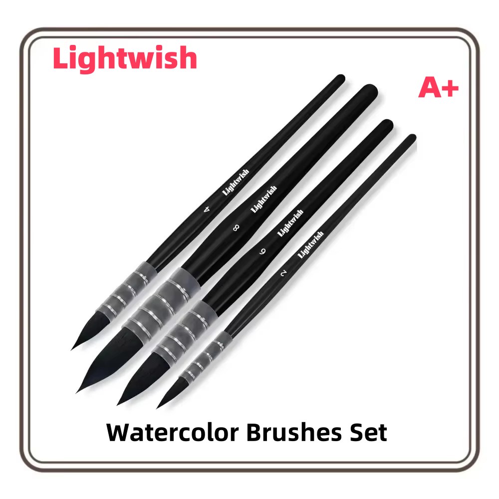 Lightwish Watercolor Brushes Set Synthetic Squirrel Hair Paint Brushes Kit :#2#4#6#8 for Artists Adults and Hobbists Pointed