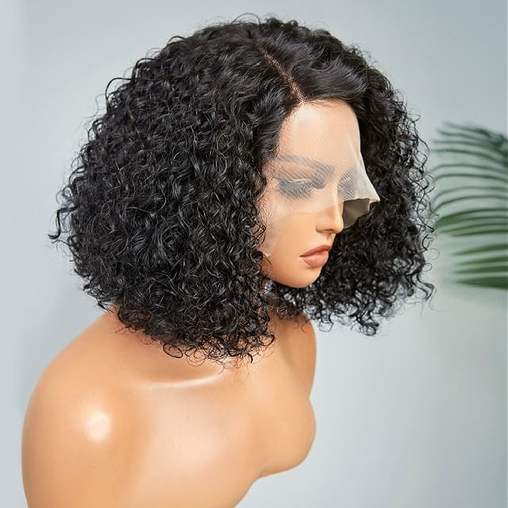 Parrucca corta per capelli umani ricci crespi da 8 a 16 pollici Pre pizzicata T Parte in pizzo Parrucche per capelli umani ricci peruviani per donne e ragazze