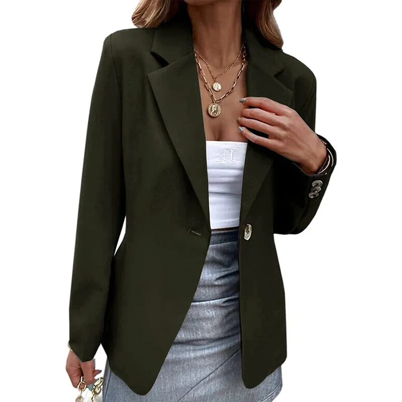 Frühling Damen Büro Blazer Langarm Einfarbig Ein-Knopf Einfache Casual Basic Weiß Khaki Jacke Schwarze Mäntel