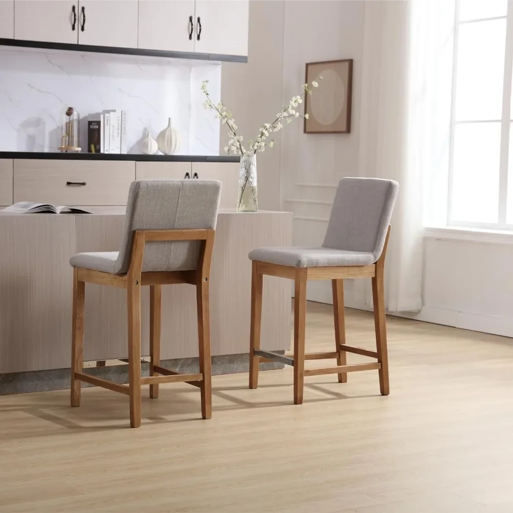 26 Inch Counter Height Bar Stools Set of 2, Upholstered Stools for Kitchen Counter with Back Support Rustic Wooden