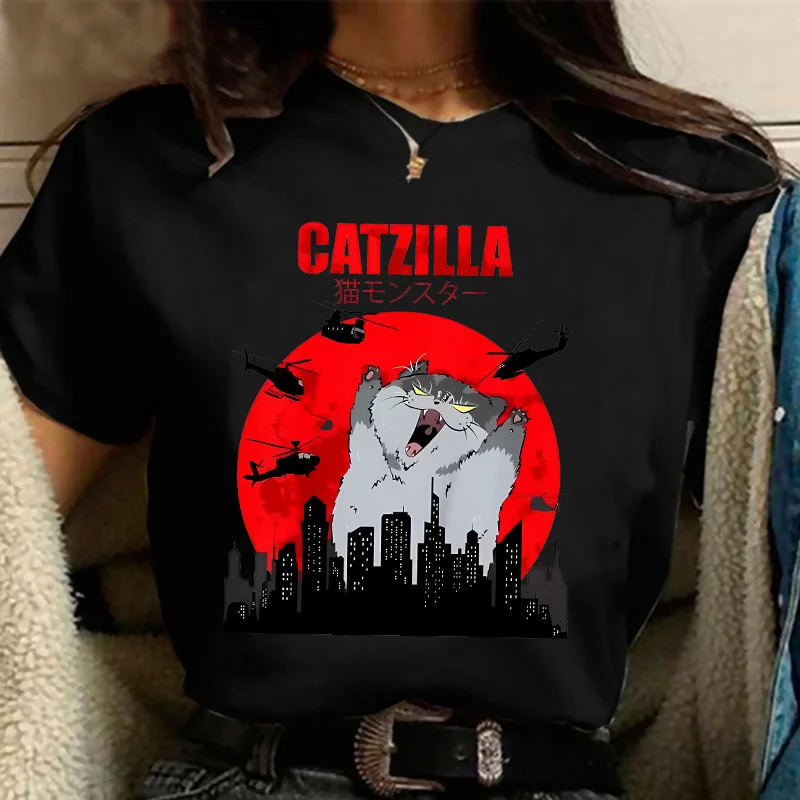 Anni '90 Divertente arte carina Gatto giapponese Grafica per amante dei gatti T-shirt Grafica T-shirt Abbigliamento donna Moda