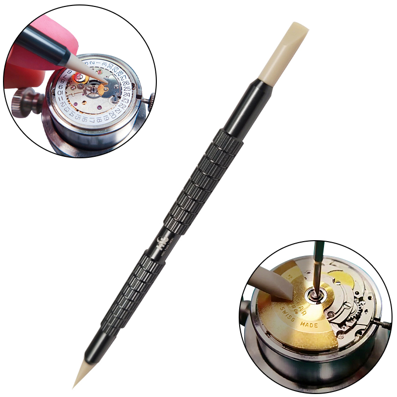 Peek stick con abrazadera central de movimiento auxiliar, bolígrafo de limpieza de esfera de reloj, herramienta de reparación de relojes