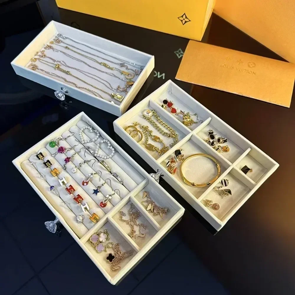 อะคริลิคกํามะหยี่เครื่องประดับ 3 ลิ้นชัก STACKABLE จัดเก็บต่างหูสร้อยคอสร้อยข้อมือกล่องสําหรับสตรี