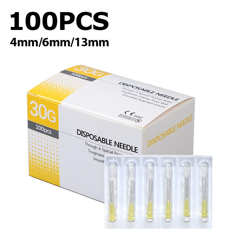 100 sztuk 30G bezbolesna igła 4/6/13mm piękno najdrobniejszy Piercing przezroczysta strzykawka klej do wstrzykiwania przezroczysta końcówka Cap farmaceutyczna