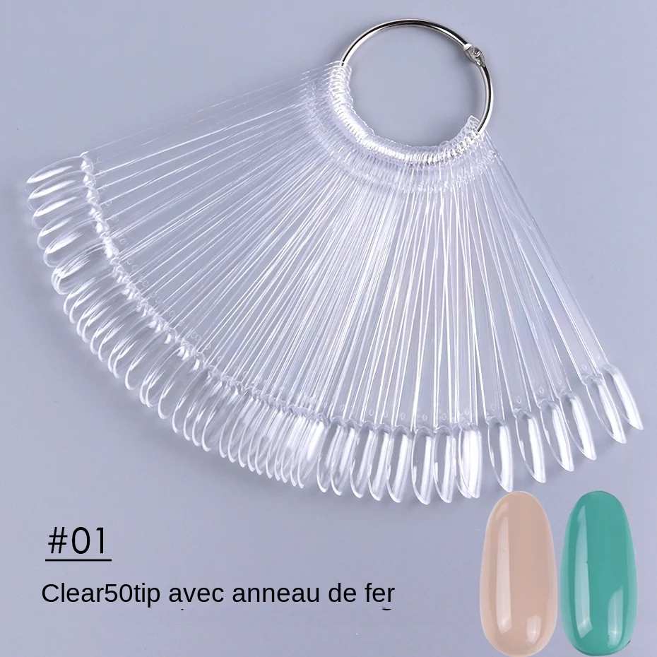 Embouts d'affichage pour faux ongles, 50 pièces, tableau de couleurs naturel clair, Style éventail ovale, échantillon de vernis Gel UV, Palette de pratique, outils de manucure