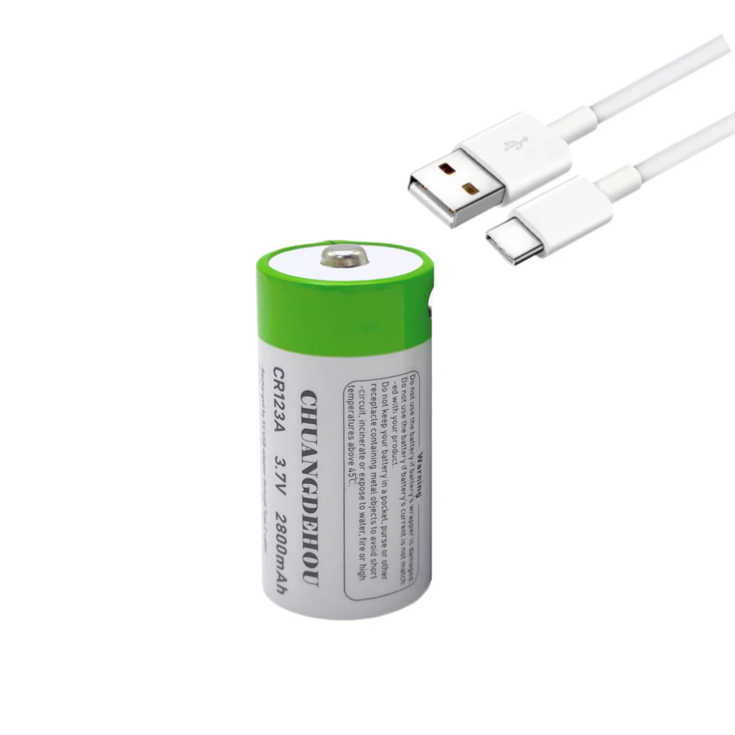 Cr123A Lithium Battery 3.7V 2800Mah Large Capacity Usb-C Fast Charge Green and White Environmentally Friendly Design Rechargeable Battery Suitable for Cameras/Flight Safe and Leak-Proof Long Battery Life and Durable
