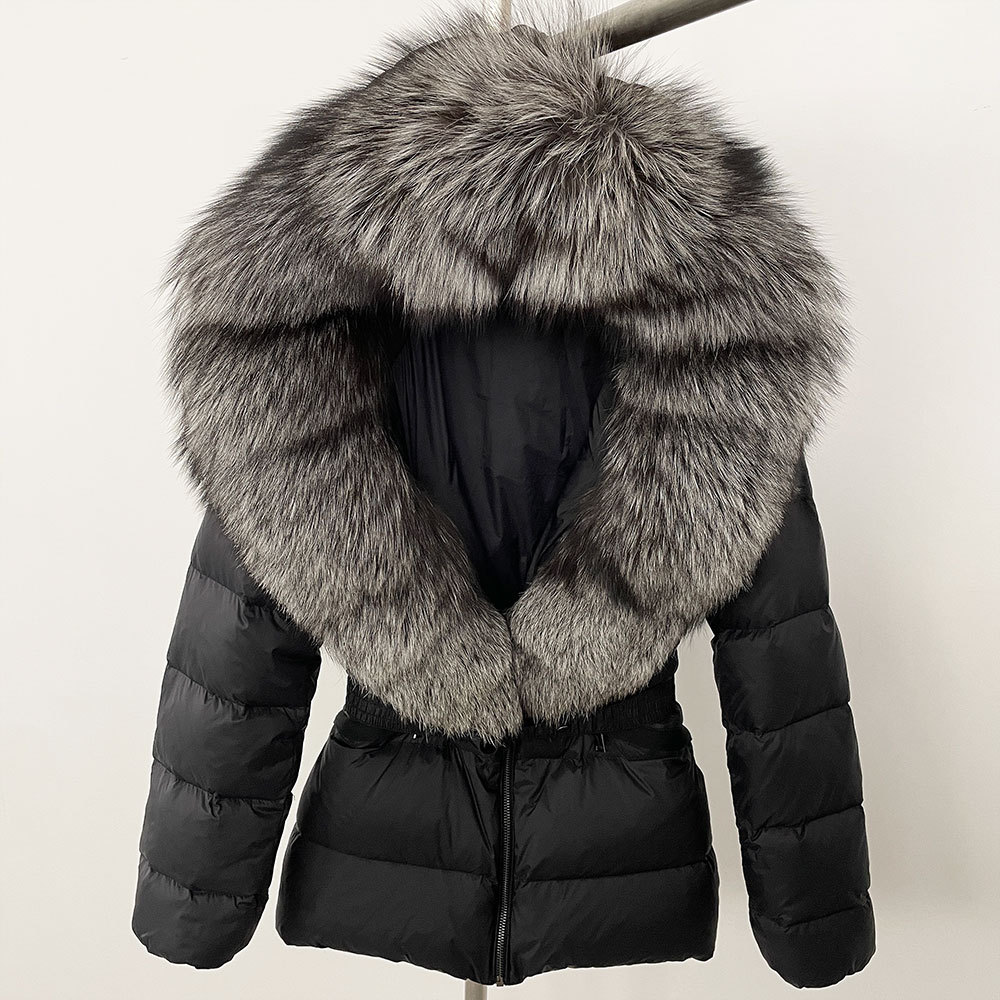 Winter Women Real Fox Fur Collar Down Jacket Ladies Short Warm Puffer Coat Female Loose Parka