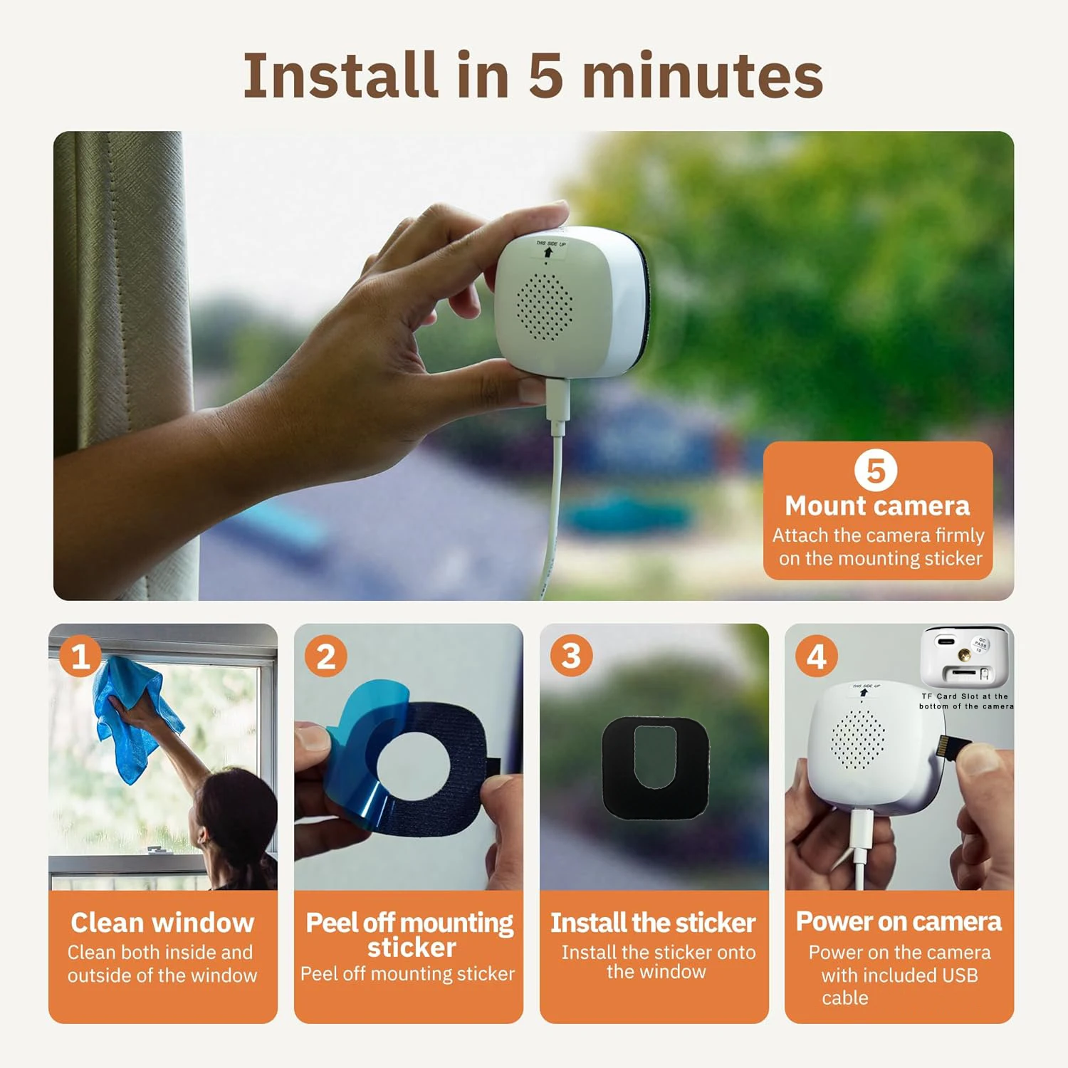 Cámara de ventana HEIYOUCAM: reemplaza las cámaras exteriores |   Wi-Fi de 2,4/5 GHz |   Resolución 3MP |   Visión nocturna a todo color a través de la ventana |