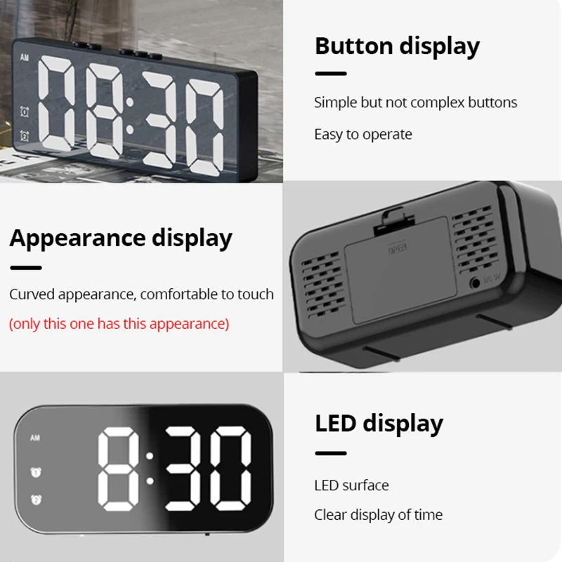Reloj de mesa con espejo LED, alarma Digital, repetición, visualización de hora, relojes de mesa electrónicos de escritorio, reloj de escritorio