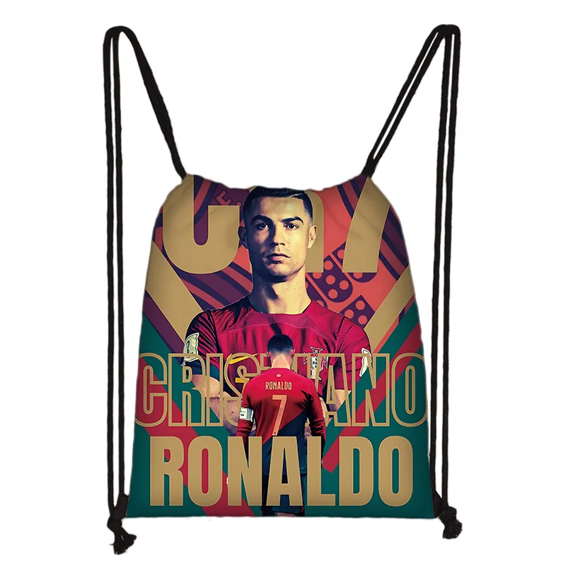 サッカースタープリント巾着バックパック、r-ronaldo cr7ショッピングバッグ、男性と女性、サッカースポーツ、ジム収納、ヨガ、子供