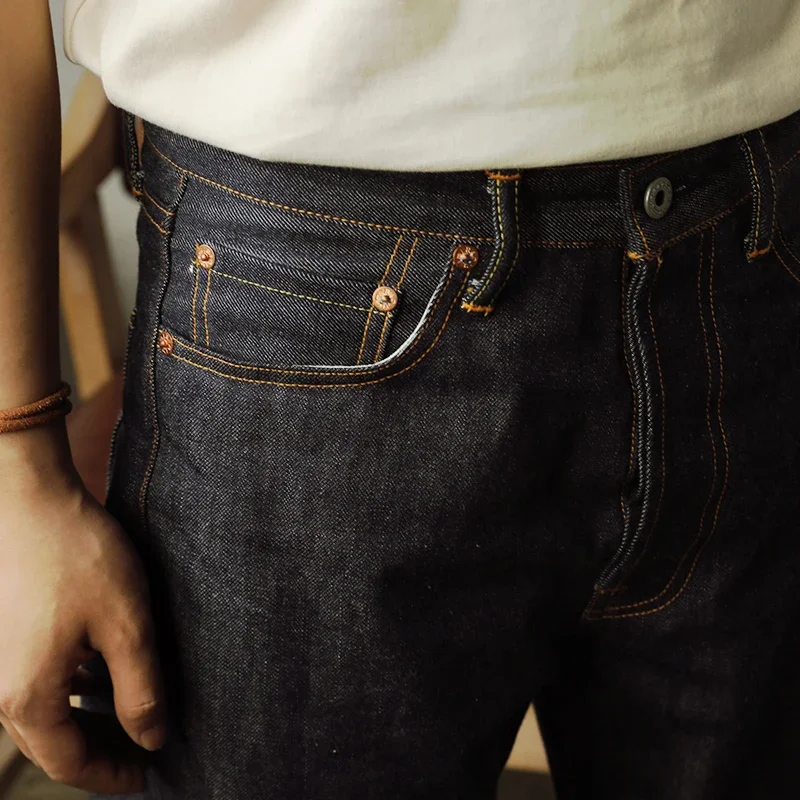 Red Tornado 55501 Calça jeans masculina de ajuste reto relaxado com ourela crua Amekaji